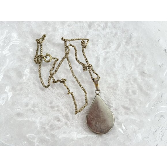 Damascene Black Tear Drop Gold Butterfly & Floral Vintage Pendant Necklace - 18" - Picture 8 of 8